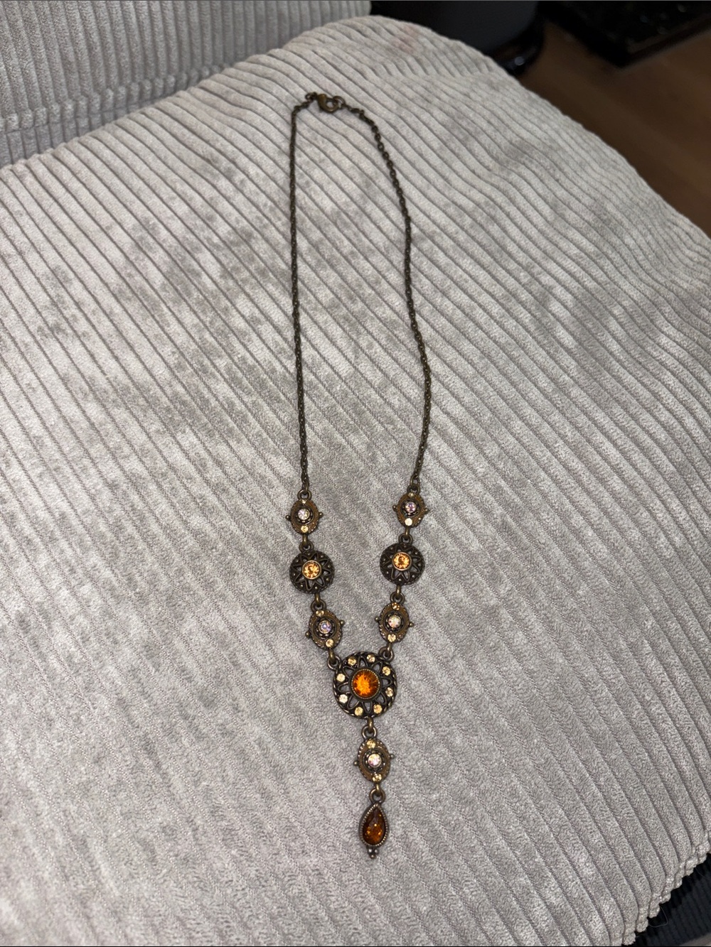 21-Avon Bronze Necklace with Amber and Clear Stones